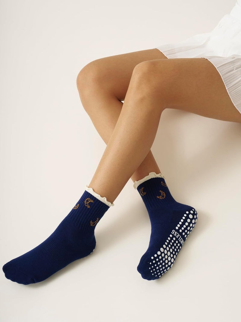 Shapes Studio Crew Half Calf Grip Socks, Cutest Fruits Pilates Socks, Ruffle socks, Non-Slip, Barre Yoga Fitness - Image 5